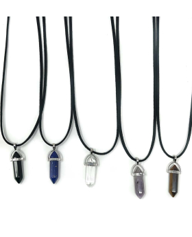 Assorted pointy Crystal Necklace on black cord