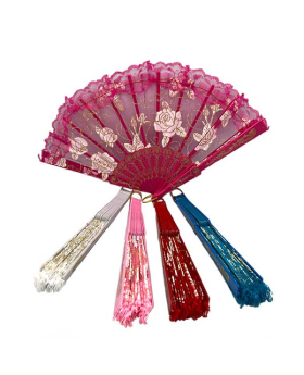 PLASTIC/LACE ROSE FOLDING FAN 