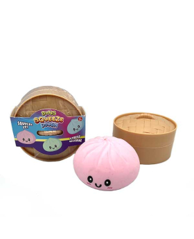 3.75"  Squishy Bun in a 4" plastic Steamer Basket (Available May 18)