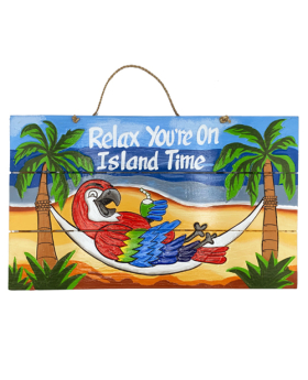 Wood Parrot Relax you're on Island Time Sign