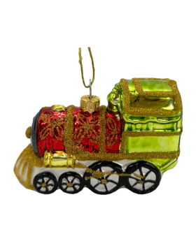 Blown Glass Train Engine Ornament