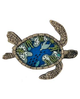 Wood Multi Layer Sea Turtle Magnet