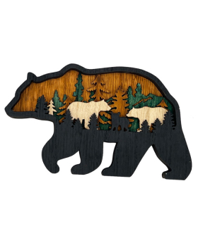 Wood Multi Layer Black Bear Figurine