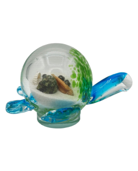 Glass Sea Turtle with Sand & Shells Inside