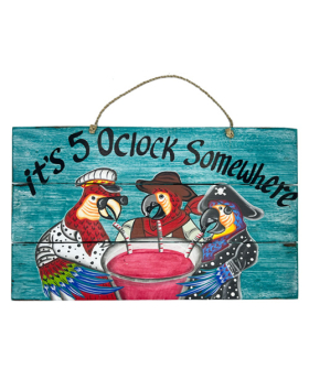 Wood It's 5 O'Clock Somewhere 3 Parrots Sign