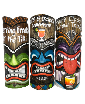 3 Asst Small Wood Tiki Masks with Sayings
