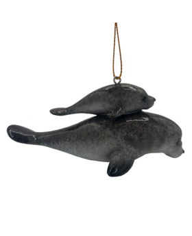 Glossy Resin Mom & Baby Manatee Ornament