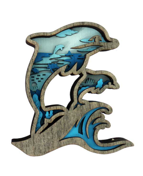 Wood multi layer Dolphin and Baby figurine