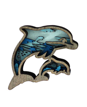 Wood Multi layer Dolphin and Baby Magnet