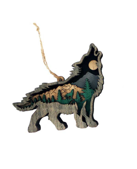Wood Multi Layer Wolf Ornament