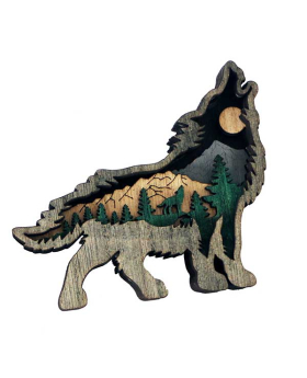 Wood multi layer Wolf Magnet