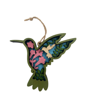 Wood multi layer Hummingbird Ornament