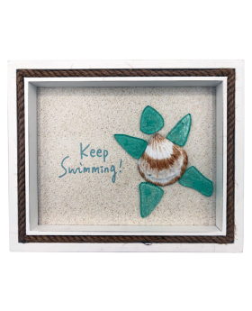 Wood Shadow Box with glass and shell Turtle inside