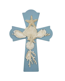 Resin Shell decorated Cross wall plaque