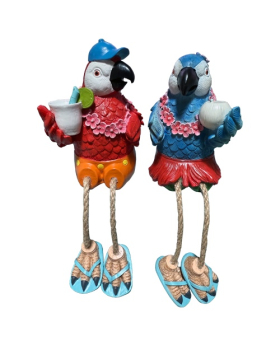 2 Asst Resin Parrots with Dangle Flippers