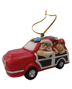 Special Price Resin Santa and Elf in a Woody ornament