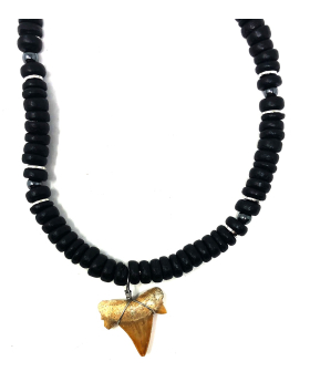   Large Black bead Shark Tooth Necklace