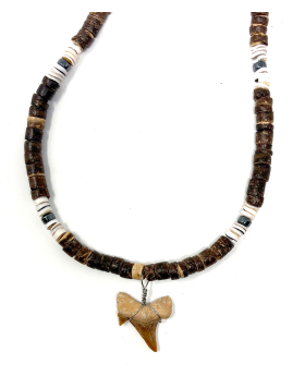 Shark Tooth Necklace with brown coco beads