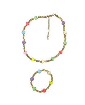 Multicolor Hearts with gold beads Necklace and Bracelet set