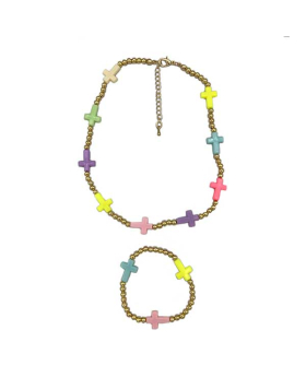 Multicolor Cross Bracelet and Necklace set