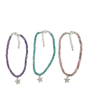 Stone beaded Anklet with clear Crystal Starfish assorted 