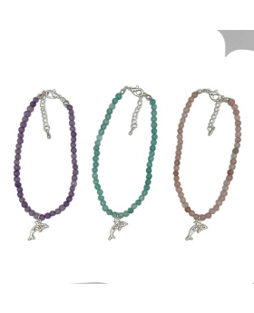 Stone beaded Anklet with clear Crystal dolphin charm assorted