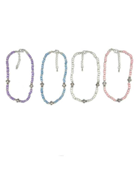 Assorted beaded anklet with small Silver Turtle beads