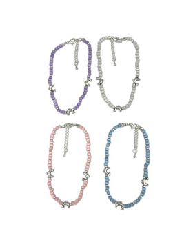 Assorted beaded Anklet with small silver Dolphin beads