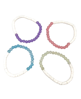 Puka Shell with assorted frosted bead elastic Bracelet