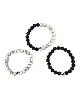 Obsidian and white Turquoise beaded Bracelet with Yin/Yang bead