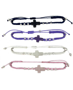 Genuine Cross Stone bead on macrame Bracelet assorted