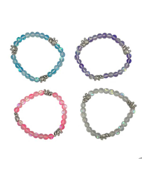 Assorted iridescent beaded elastic Bracelet with small silver Elephant accent beads