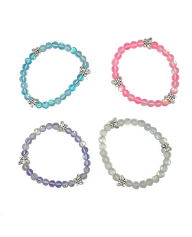 Assorted iridescent beaded Bracelet with small Silver accent Butterfly beads