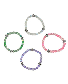 Assorted iridescent beaded Bracelet with small silver Turtle accent beads