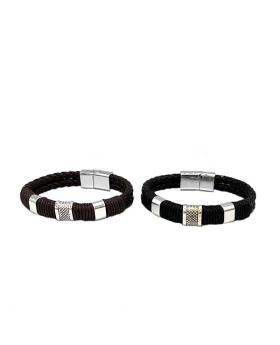Heavy Leather braided Bracelet with large silver closure