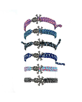 Dark silver Skull and Cross Bones on assorted paracord Bracelet