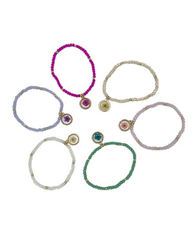 Assorted beaded Bracelet with pressed flower charm