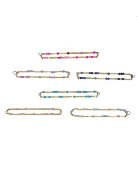 Gold beads with Genuine Stone accent beaded elastic Bracelet assorted