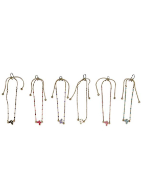 Delicate gold and beaded Bracelet with assorted Enamel Butterfly charm