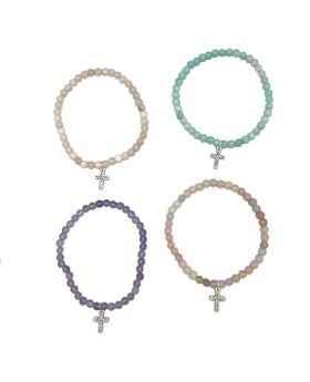 Stone beaded Bracelet with crystal Cross dangle