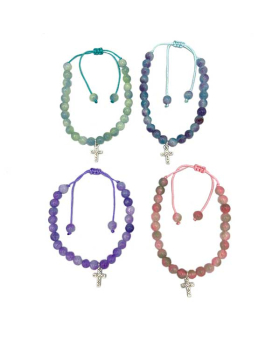 Clear Crystal Cross on Stone beaded Bracelet