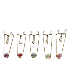 Dried Flowers in clear round resin charm on gold chain Bracelet assorted
