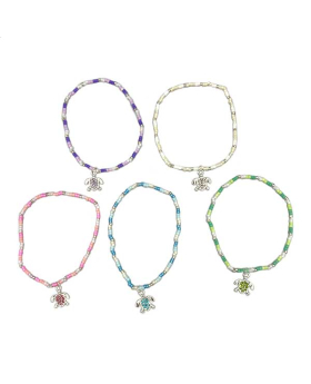 Beaded elastic Bracelet with Crystal Turtle charm