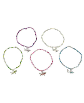 Crystal Shark charm on beaded elastic Bracelet