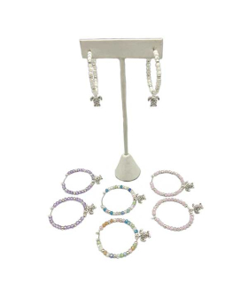 4 Assorted beaded Hoop Earrings with Crystal Turtle dangles