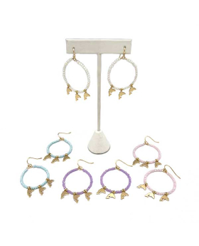 Assorted beaded circle with small gold Dolphin dangle Earrings