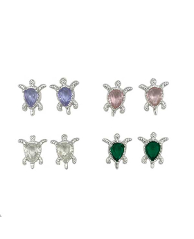 Silver post Turtle earring with assorted colored Crystal shell