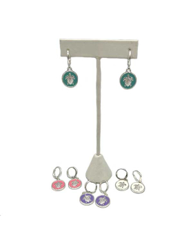 4 Assorted round Enamel drop earrings with Turtle in center