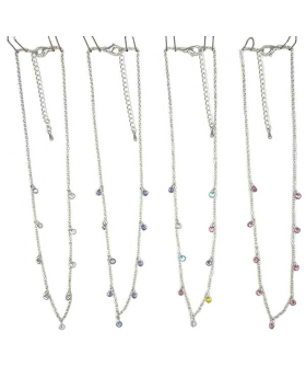 Silver chain Necklace with assorted Crystal dangles