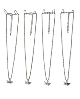 Assorted colored Crystal Shark pendant on silver chain Necklace